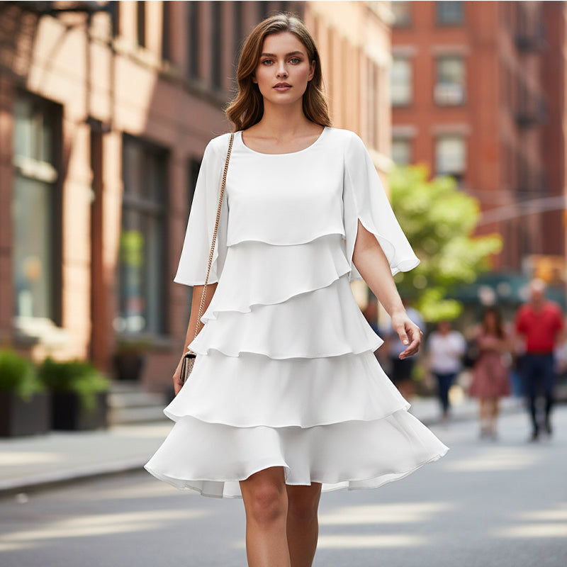 Olivia - Vintage Women's Summer Dress with Tiered Ruffle Design and Flutter Sleeves