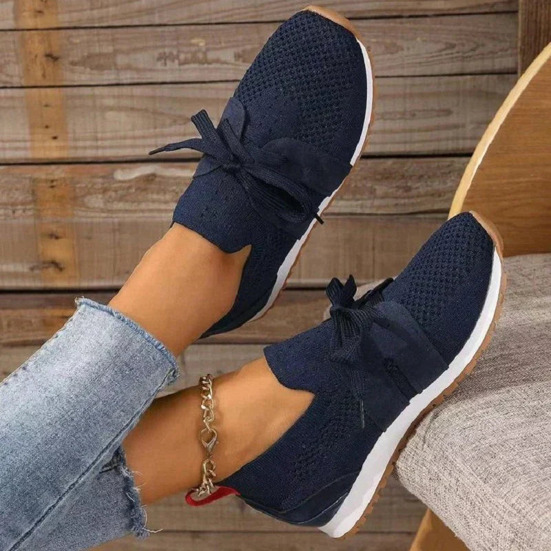 Olivia - Women's Casual Comfort Slip On Trainers with Lace Up Detail