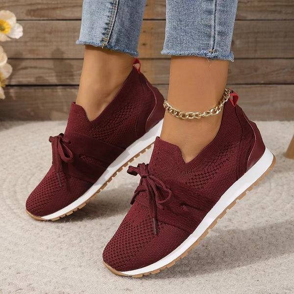Olivia - Women's Casual Comfort Slip On Trainers with Lace Up Detail