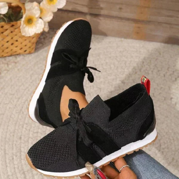 Olivia - Women's Casual Comfort Slip On Trainers with Lace Up Detail