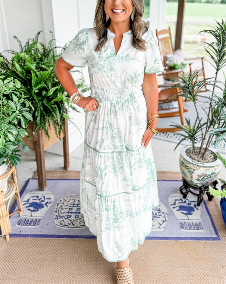 Penelope - Formal Women's Wedding Guest Dress with Belted Waist and Tiered Skirt