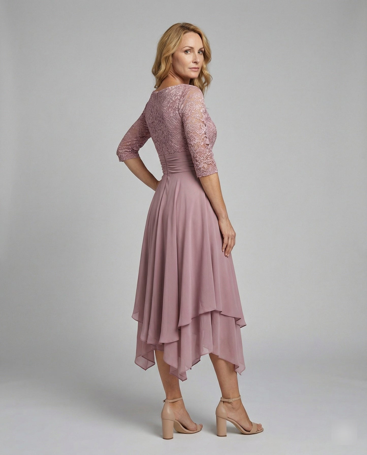 Persephone - Formal Women's Wedding Guest Dress with Scalloped Neckline and Draped Skirt