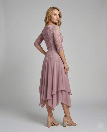 Persephone - Formal Women's Wedding Guest Dress with Scalloped Neckline and Draped Skirt
