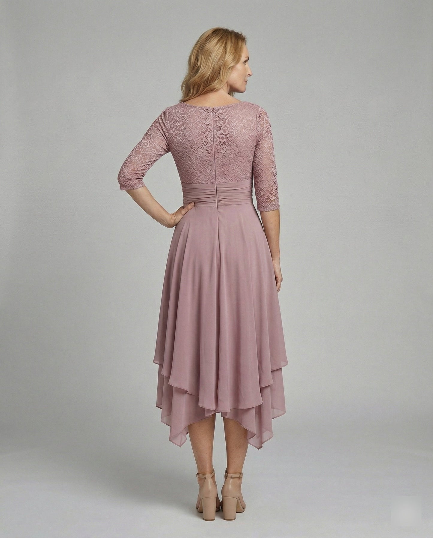 Persephone - Formal Women's Wedding Guest Dress with Scalloped Neckline and Draped Skirt
