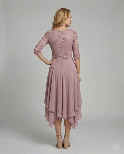 Persephone - Formal Women's Wedding Guest Dress with Scalloped Neckline and Draped Skirt