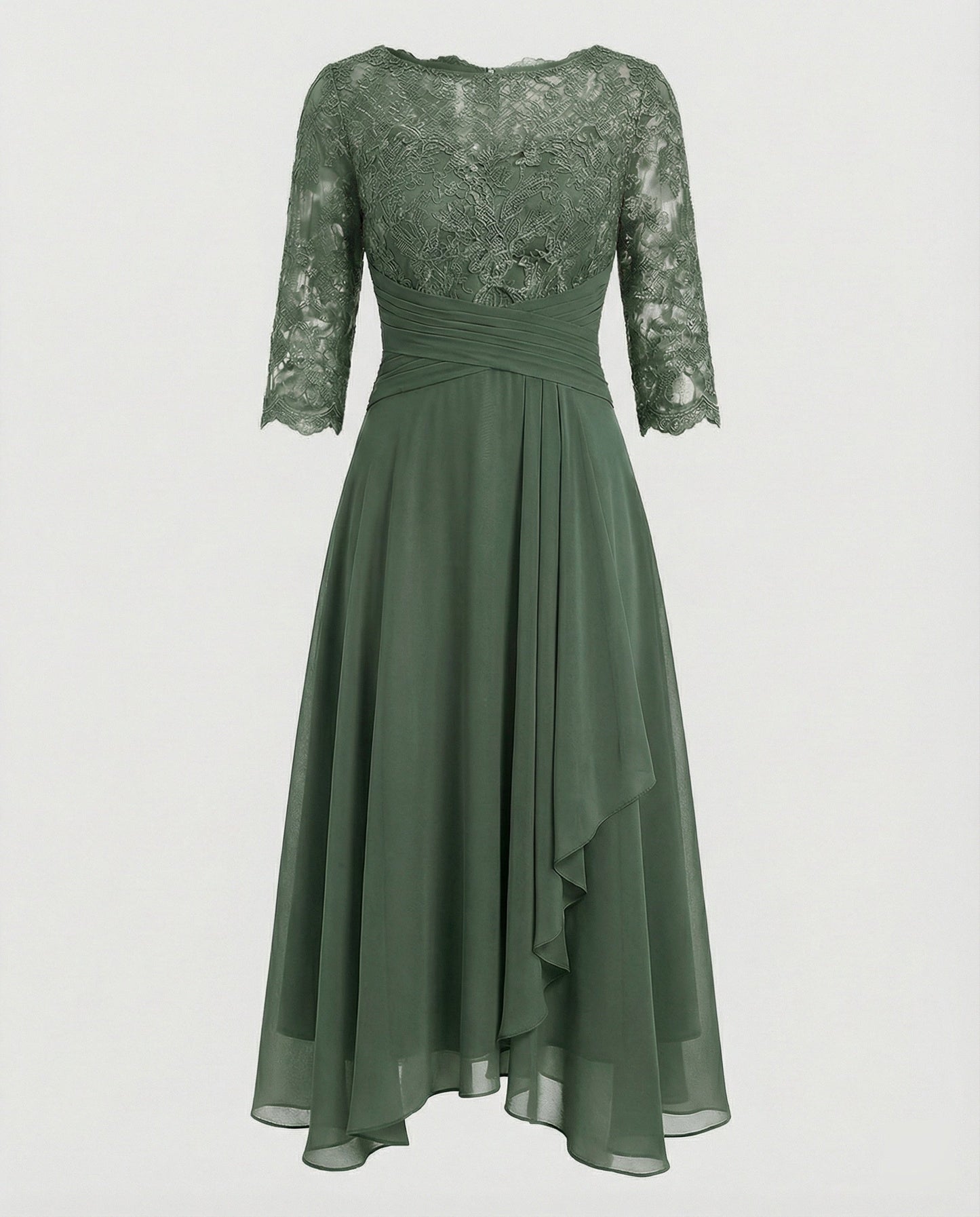 Persephone - Formal Women's Wedding Guest Dress with Scalloped Neckline and Draped Skirt