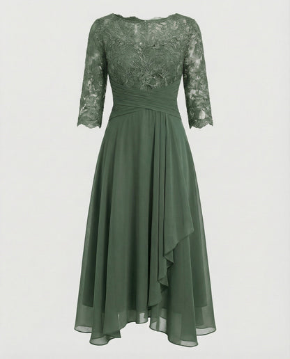 Persephone - Formal Women's Wedding Guest Dress with Scalloped Neckline and Draped Skirt