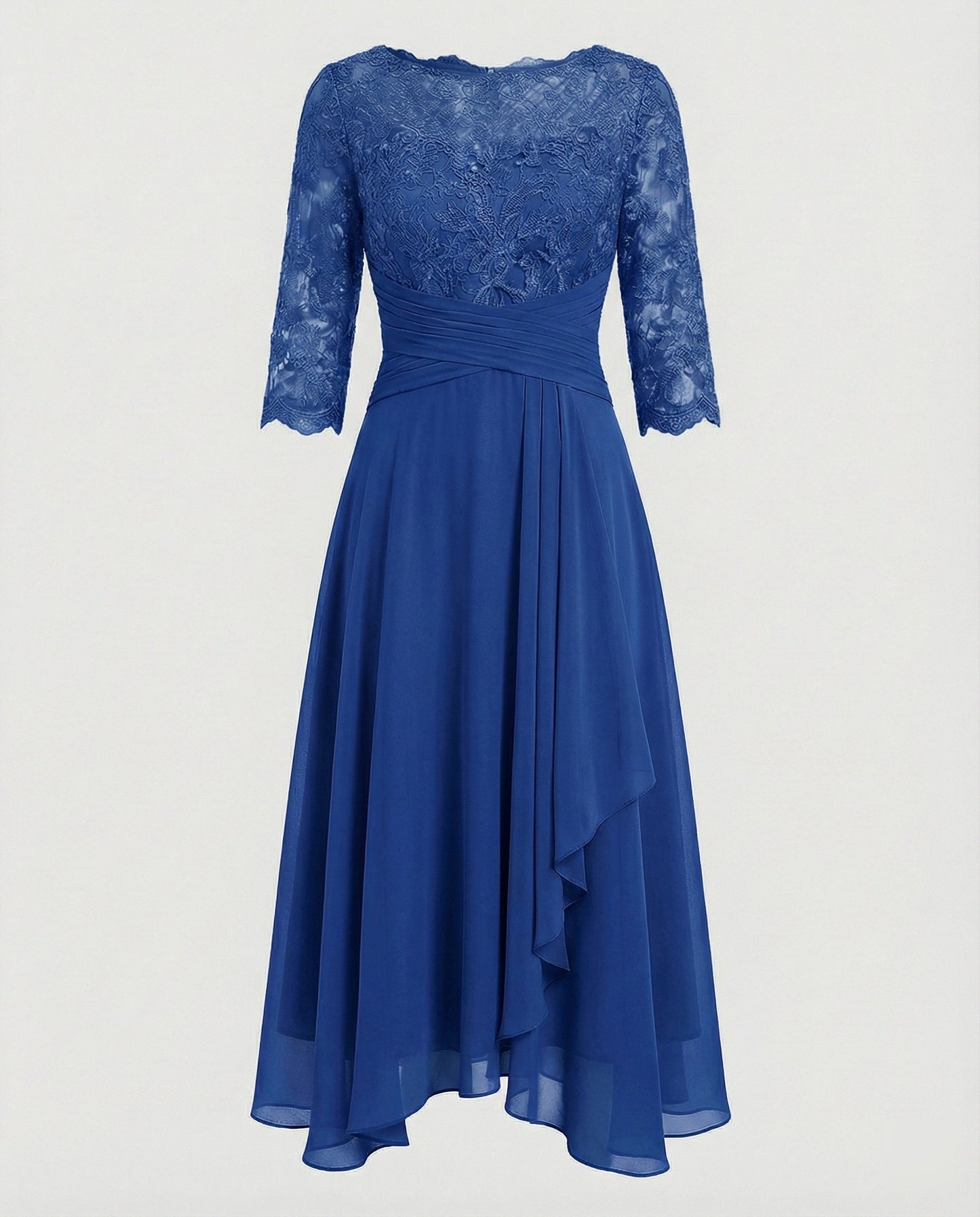 Persephone - Formal Women's Wedding Guest Dress with Scalloped Neckline and Draped Skirt