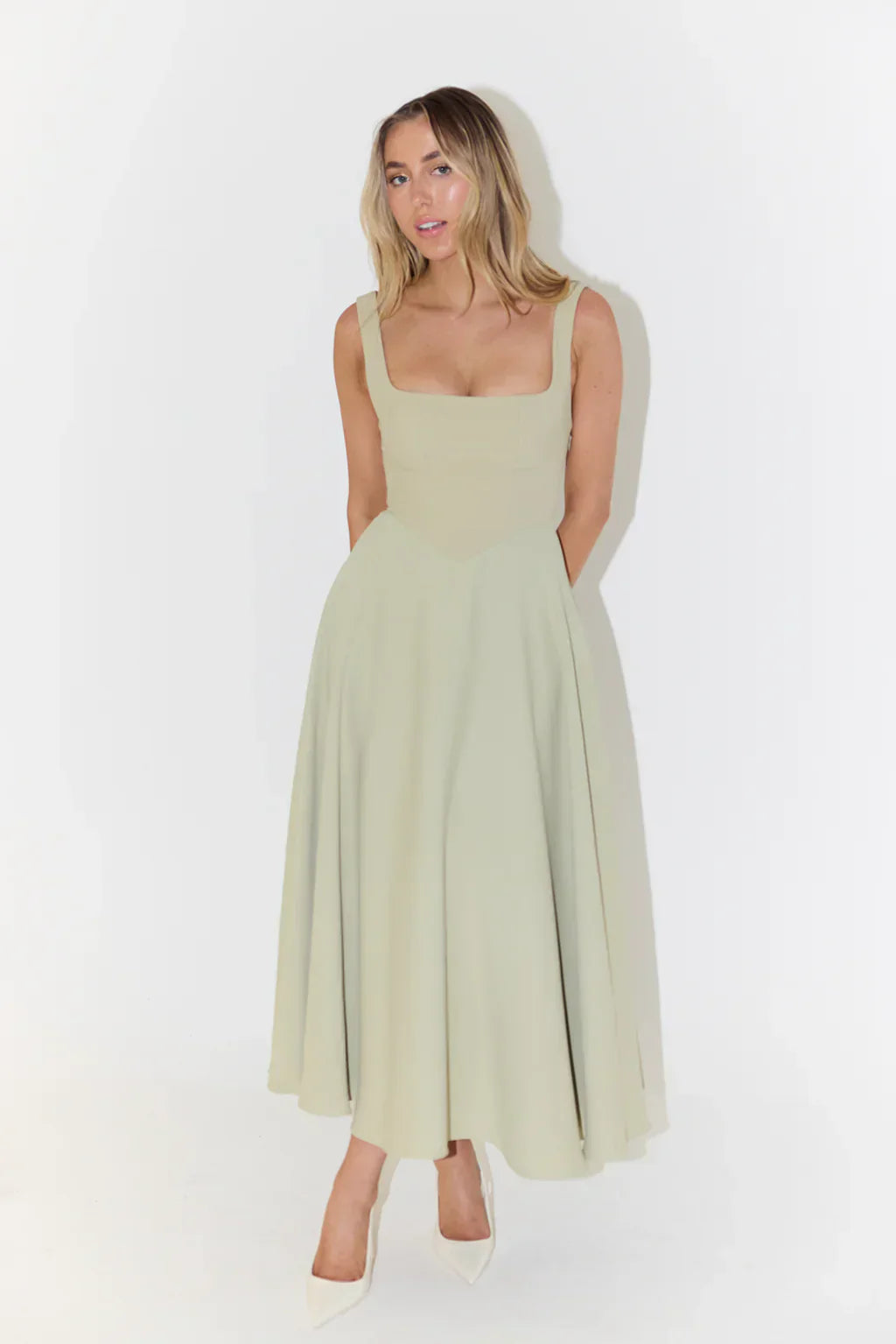 Philippa - Smart Women's Summer Dress with Square Neckline and Fitted Bodice
