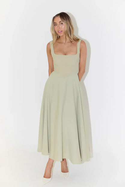 Philippa - Smart Women's Summer Dress with Square Neckline and Fitted Bodice