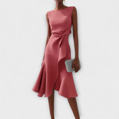 Phoebe - Formal Women's Wedding Guest Dress with Side Ruffle and Asymmetric Hem