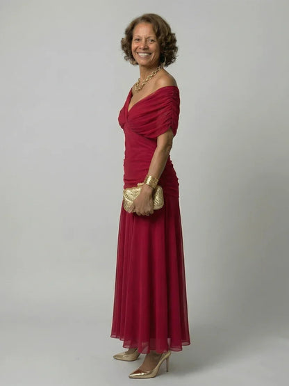 Poppy - Elegant Women's Summer Maxi Dress with V-Neck and Ruched Detail