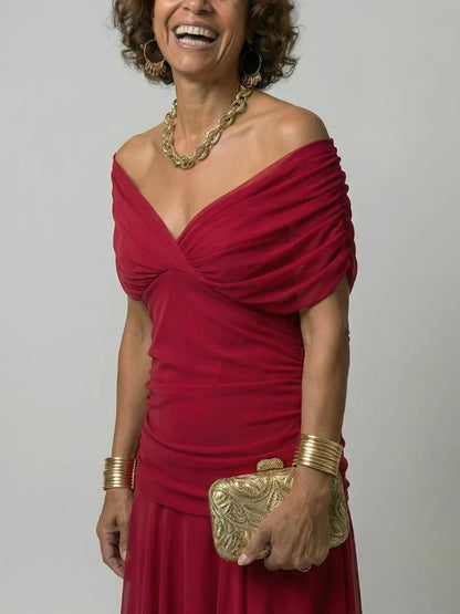 Poppy - Elegant Women's Summer Maxi Dress with V-Neck and Ruched Detail