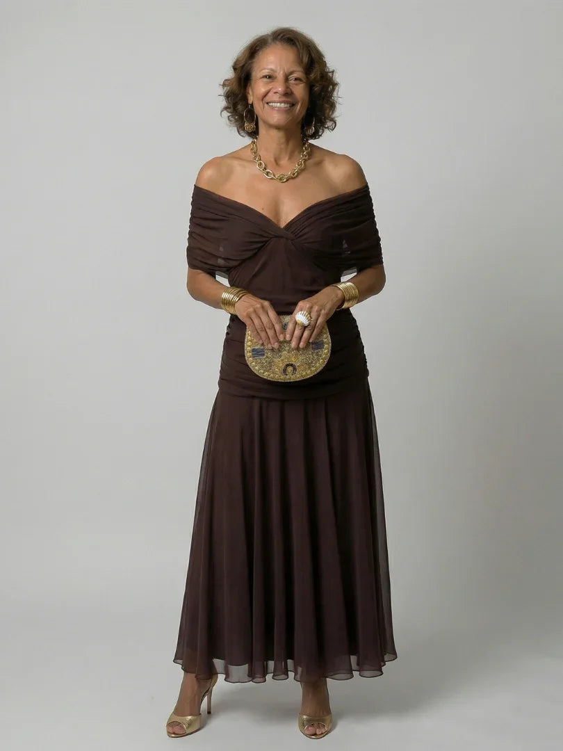 Poppy - Elegant Women's Summer Maxi Dress with V-Neck and Ruched Detail
