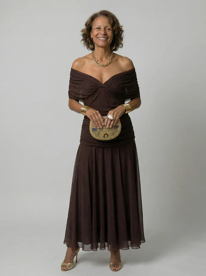 Poppy - Elegant Women's Summer Maxi Dress with V-Neck and Ruched Detail