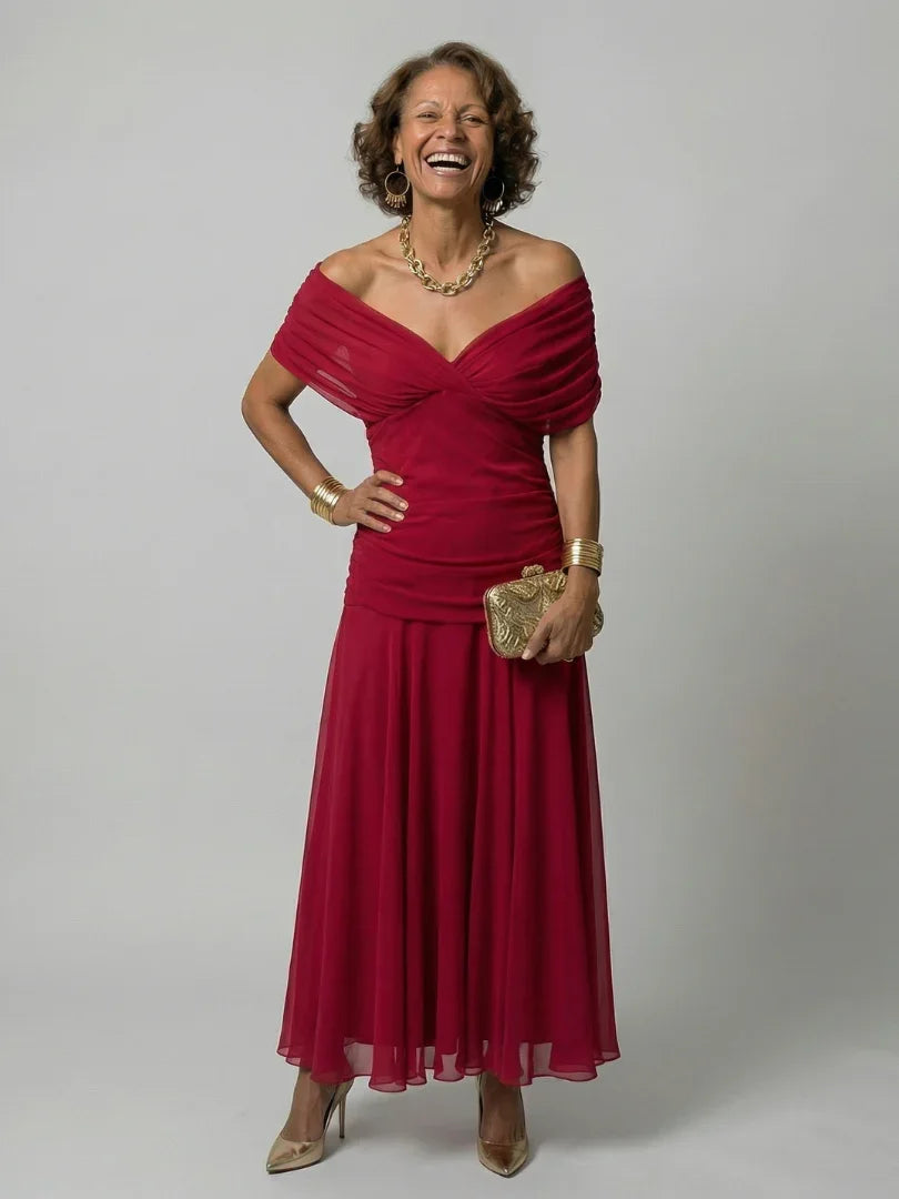 Poppy - Elegant Women's Summer Maxi Dress with V-Neck and Ruched Detail