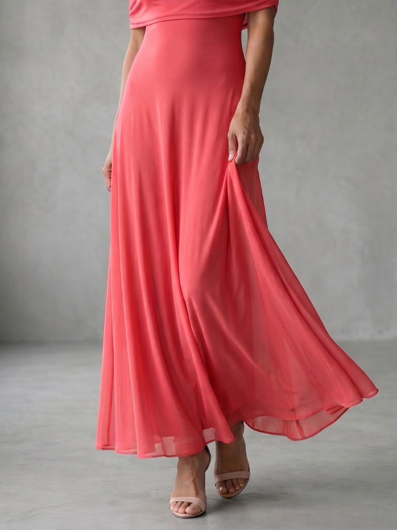Poppy - Elegant Women's Wedding Guest Maxi Dress with Off-Shoulder Neckline