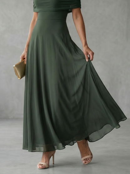 Poppy - Elegant Women's Wedding Guest Maxi Dress with Off-Shoulder Neckline