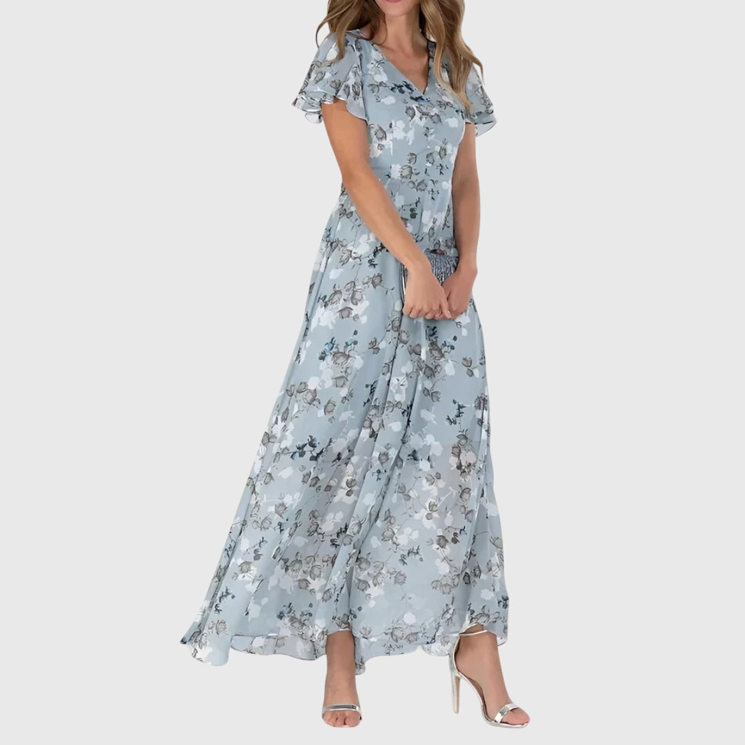 Poppy - Flowy Women's Summer Maxi Dress with V-Neck and Ruffle Sleeves