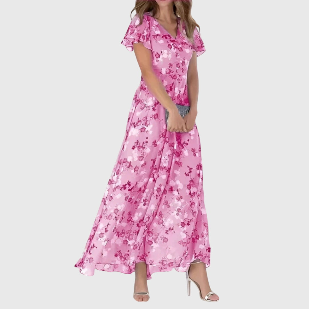 Poppy - Flowy Women's Summer Maxi Dress with V-Neck and Ruffle Sleeves
