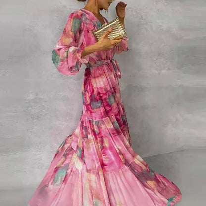 Poppy - Flowy Women's Wedding Guest Maxi Dress with Wrap Front and Long Sleeves