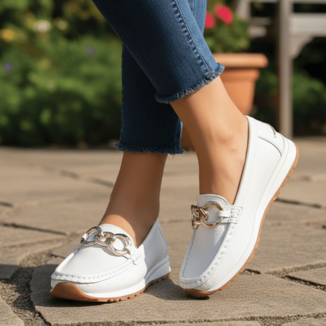 Poppy - Smart Women's Orthopedic Loafers with Gold Buckle and Platform Sole