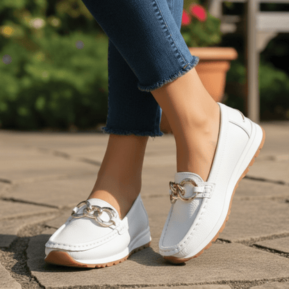 Poppy - Smart Women's Orthopedic Loafers with Gold Buckle and Platform Sole