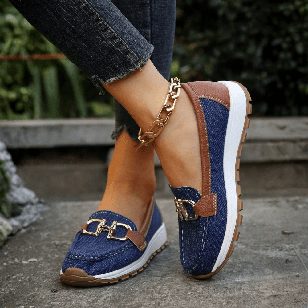 Poppy - Smart Women's Orthopedic Loafers with Gold Buckle and Platform Sole