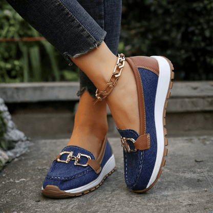 Poppy - Smart Women's Orthopedic Loafers with Gold Buckle and Platform Sole