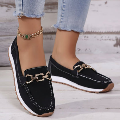 Poppy - Smart Women's Orthopedic Loafers with Gold Buckle and Platform Sole