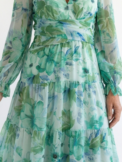 Poppy - Vintage Women's Maxi Dress with Wrap Front and Long Sleeves