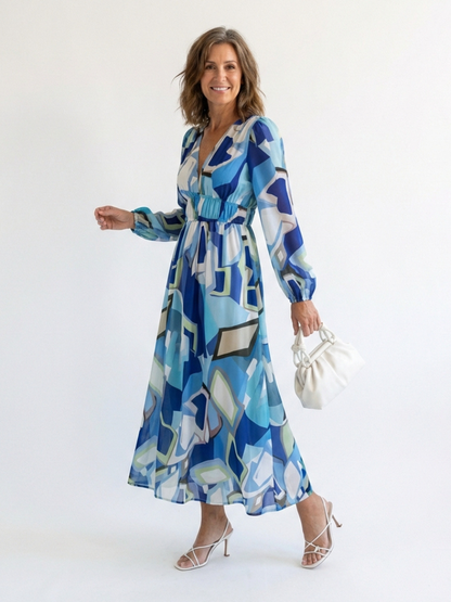 Poppy - Vintage Women's Maxi Dress with Wrap Front and Long Sleeves