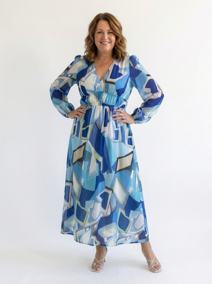 Poppy - Vintage Women's Maxi Dress with Wrap Front and Long Sleeves