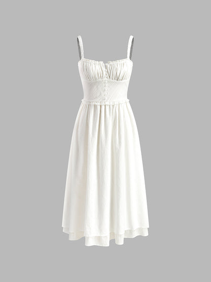 Rosa - Flowy Women's Wedding Guest Midi Dress with Sweetheart Neck and Ruffle Hem