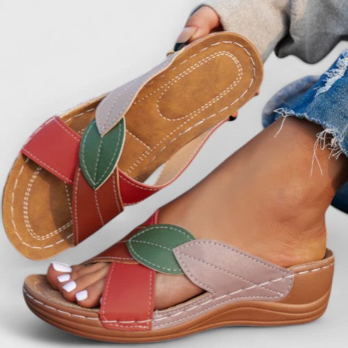 Rosalind - Boho Women's Orthopedic Sandals with Crisscross Straps and Leaf Detail