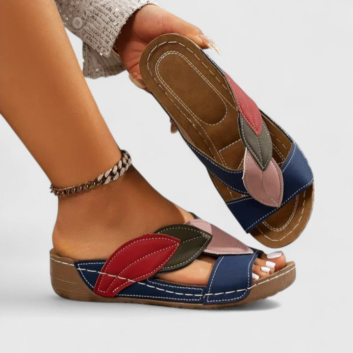 Rosalind - Boho Women's Orthopedic Sandals with Crisscross Straps and Leaf Detail