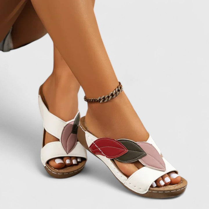 Rosalind - Boho Women's Orthopedic Sandals with Crisscross Straps and Leaf Detail