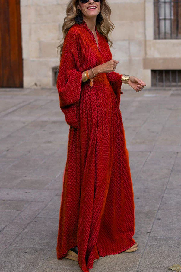 Rosie - Boho Women's Maxi Dress with Bishop Sleeves and Tie Neck