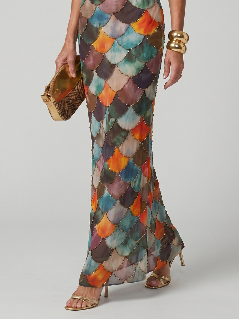 Rosie - Boho Women's Maxi Dress with Halter Neck and Scale Print