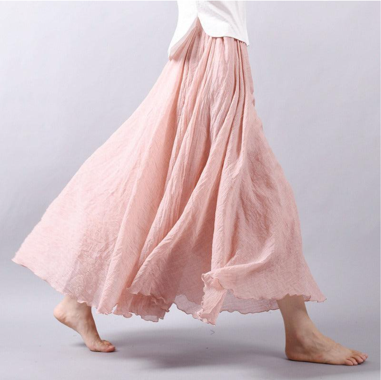 Rosie - Flowy Women's Linen Skirt with Elasticated Waist and Ruffled Hem