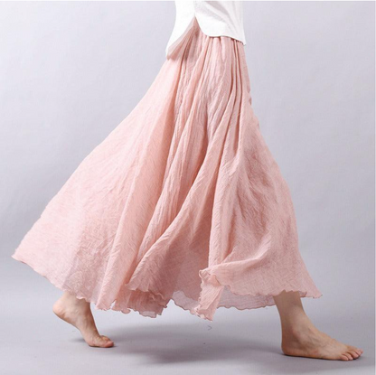 Rosie - Flowy Women's Linen Skirt with Elasticated Waist and Ruffled Hem