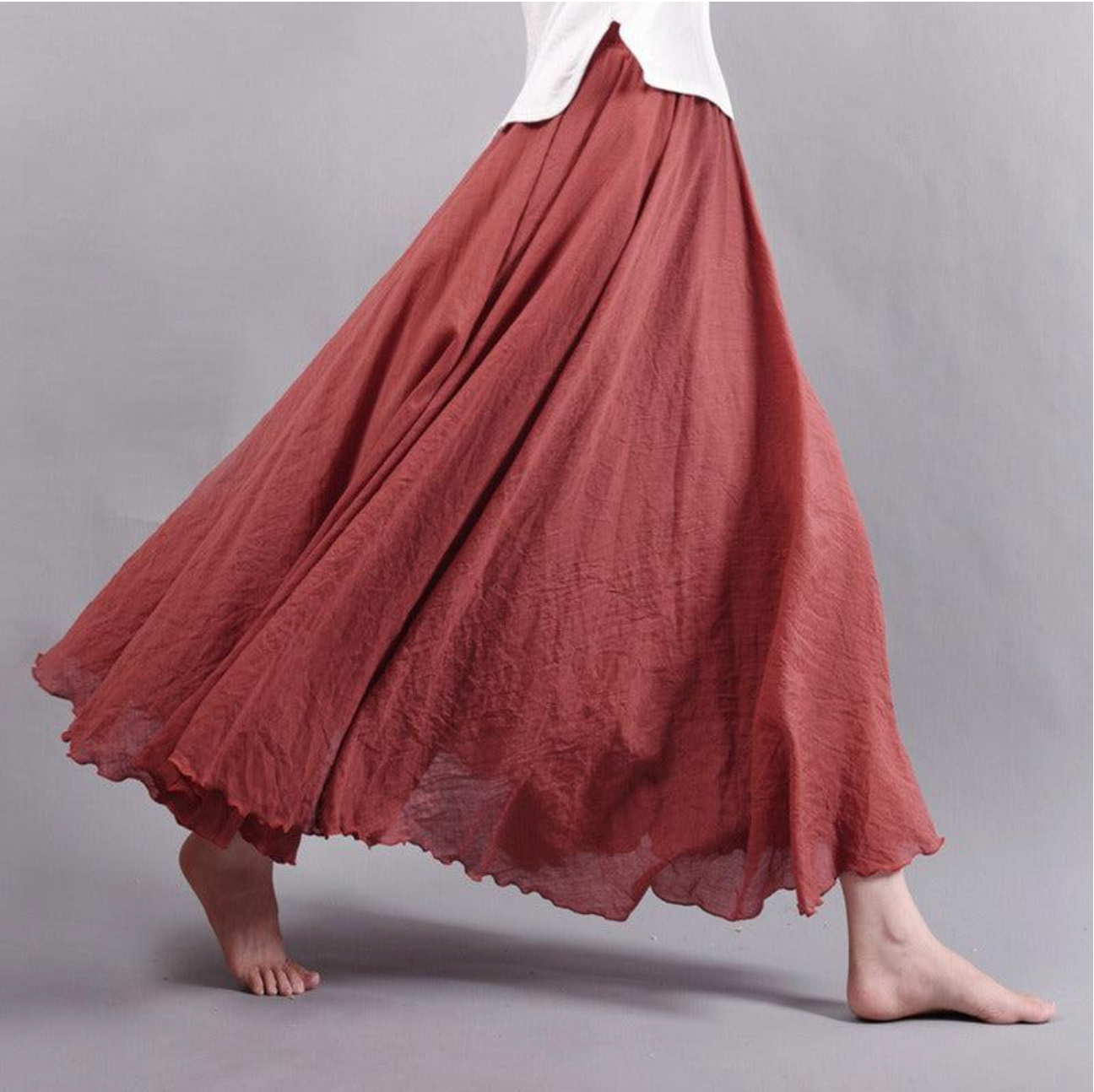 Rosie - Flowy Women's Linen Skirt with Elasticated Waist and Ruffled Hem
