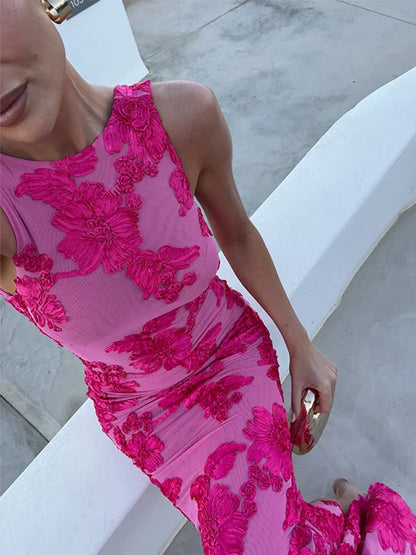 Rosie - Flowy Women's Wedding Guest Maxi Dress with Floral Print and Sleeveless Fit
