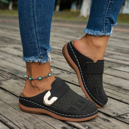 Sadie - Casual Women's Comfort Sandals with Perforated Upper and Gold Buckle Detail