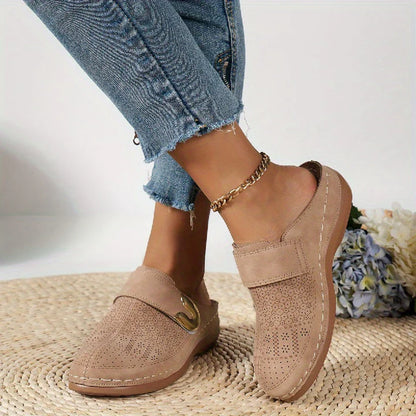 Sadie - Casual Women's Comfort Sandals with Perforated Upper and Gold Buckle Detail