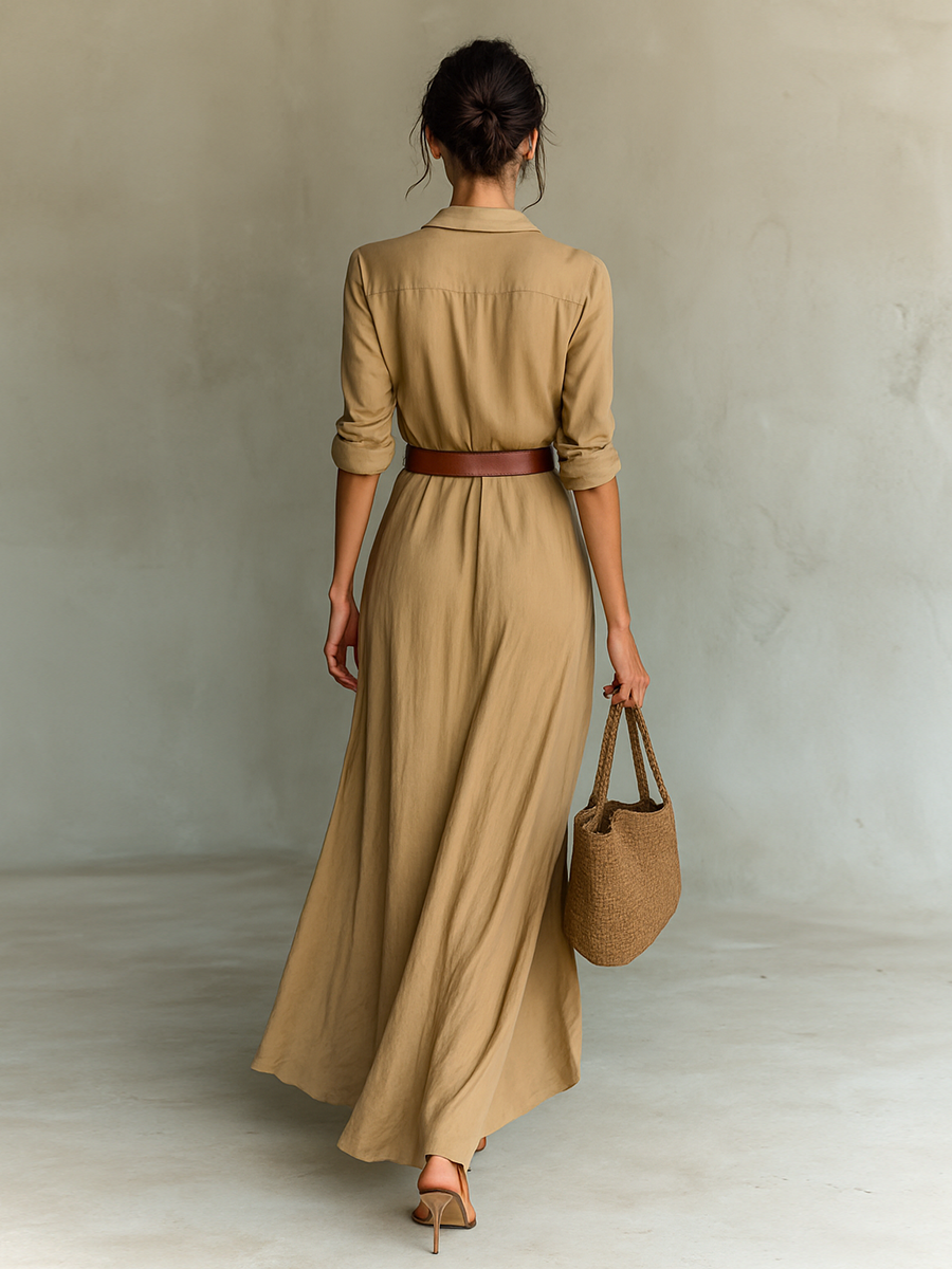 Sadie - Casual Women's Maxi Dress with Deep V Neck and Belted Waist