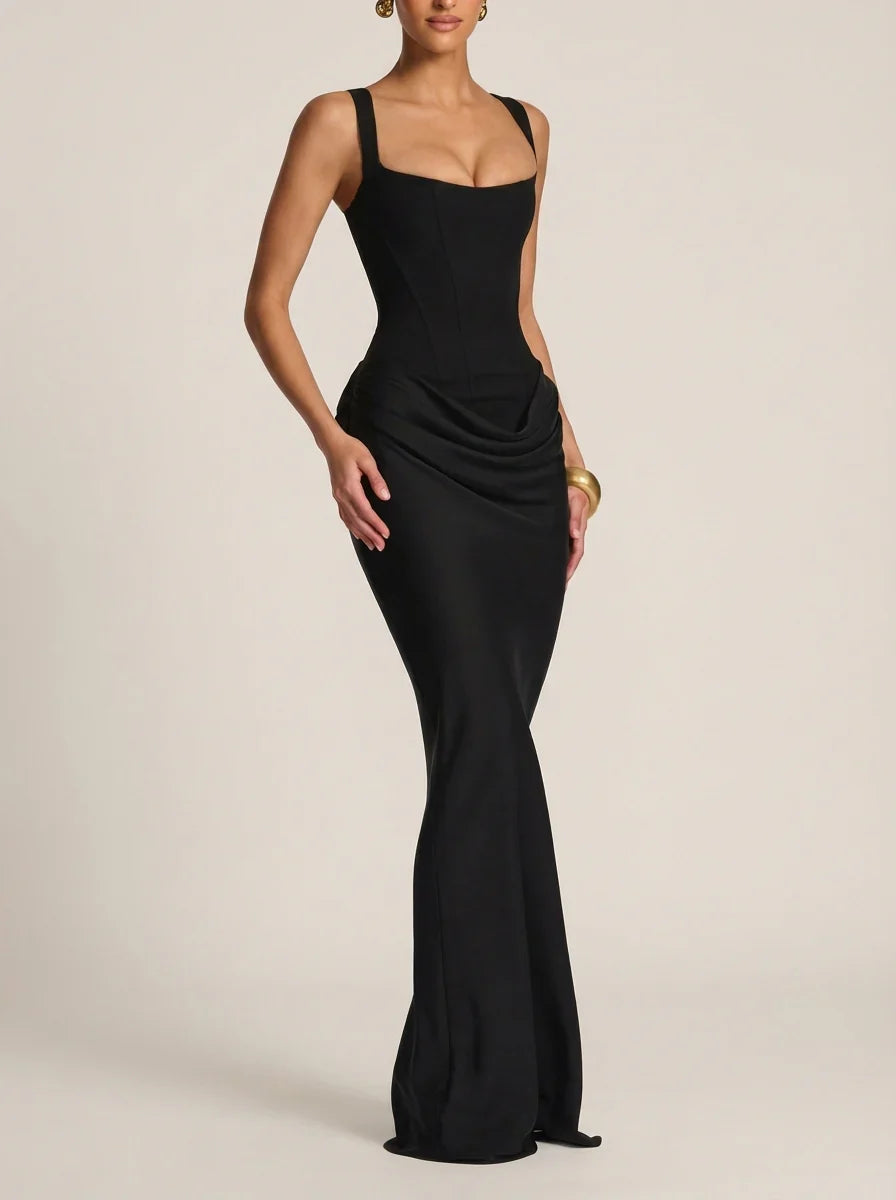 Seraphina - Formal Women's Maxi Dress with Square Neckline and Draped Waist