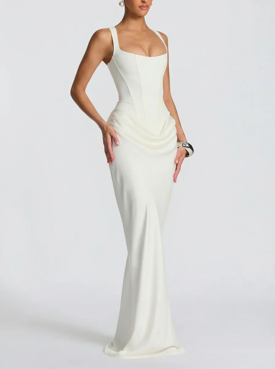 Seraphina - Formal Women's Maxi Dress with Square Neckline and Draped Waist