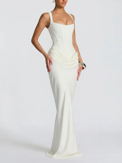 Seraphina - Formal Women's Maxi Dress with Square Neckline and Draped Waist