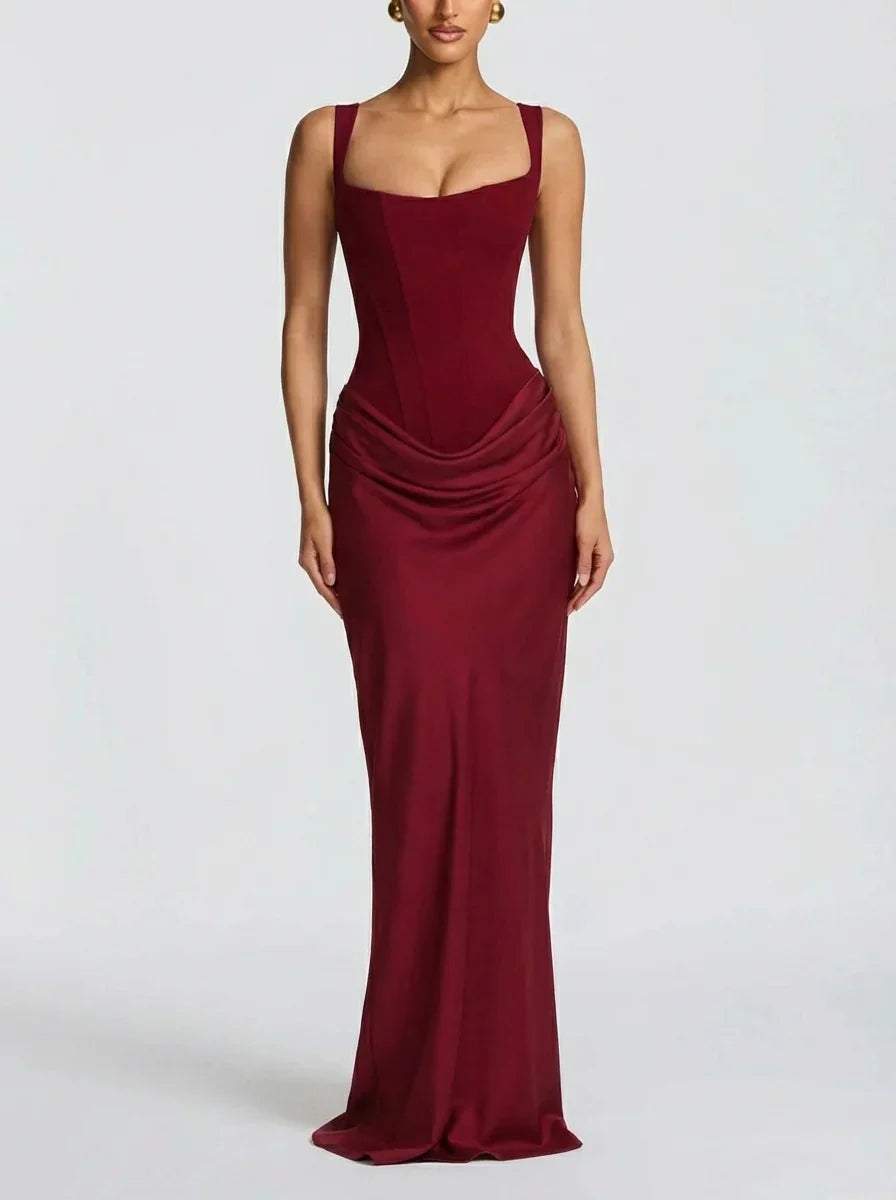 Seraphina - Formal Women's Maxi Dress with Square Neckline and Draped Waist